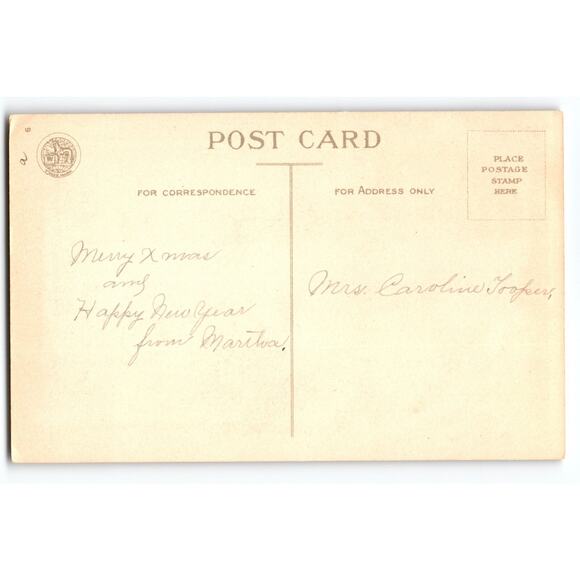 Vintage Christmas Postcard Snowy Cabin Poinsettias Wolf & Co. NY - Picture 2 of 2